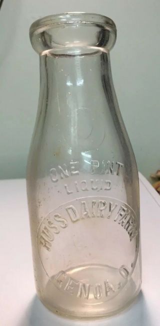 Rare Genoa Ohio Huss Dairy Farm Milk Bottle Toledo Woodville Elmore Oak Harbor