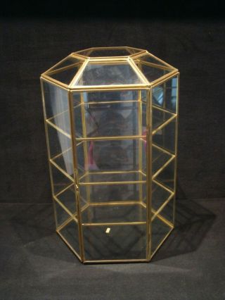 Large Rare 14 " Vintage Pyramid Glass Brass Curio Display Case Door Trinket Box