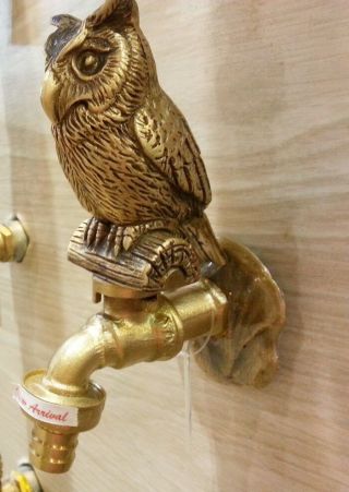 Brass Garden Tap Faucet Owl Bird Spigot Vintage Water Home Decor Outdoor Living