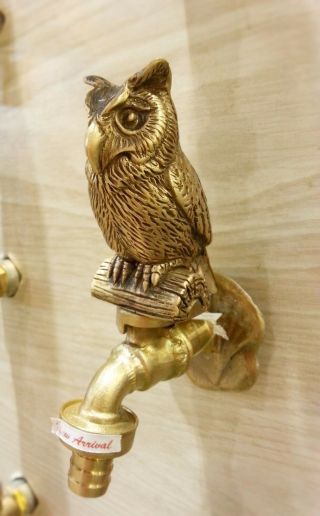 Brass Garden Tap Faucet Owl Bird Spigot Vintage Water Home Decor Outdoor Living 2