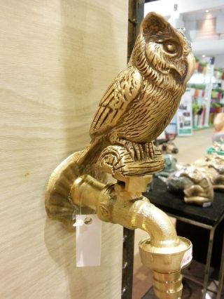 Brass Garden Tap Faucet Owl Bird Spigot Vintage Water Home Decor Outdoor Living 4