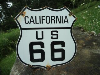 Vintage Old California U.  S.  Route 66 Porcelain Road Sign