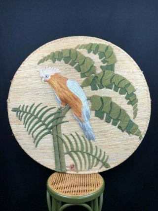 Don Freedman Wall Art Jute Round Woven Textile Fiber Art - Parrot 1983 36 