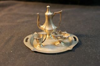 Vintage Sterling Silver Miniature Doll House Tea Set On 3 " Tray 76.  2g