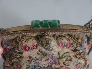 ANTIQUE PETIT POINT PURSE URN OF FLOWERS ROSES TAPESTRY HAND DONE HANDBAG EXC 7