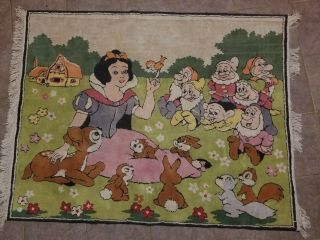 Walt Disney Snow White And The Seven Dwarfs Hook Rug Tapestry Carpet Vintage