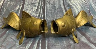 Vintage Mid Century Pair 12” Brass Koi Fish Sculptures/mcm Brass Fish Set Of 2