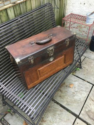 H.  Gerstner Vintage 7 Drawer Dark Oak Machinist Chest Tool Box W/ Mirror