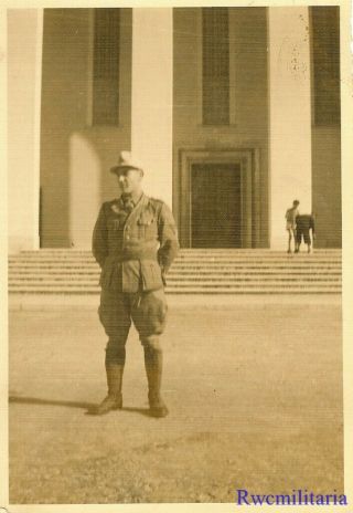 Lg.  Port.  Photo: Proud Wehrmacht Afrika Korps Soldier By Government Building