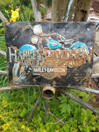Vintage Old Harley Davidson Motorcycle Sales Service Metal Sign Gas Oil Rare
