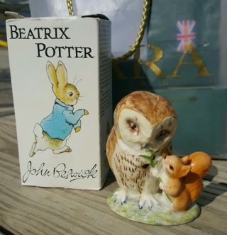 Vintage Beatrix Potter Beswick Old Mr Brown Owl & Squirrel 1963 W/ Box England