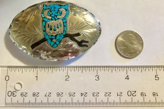 Vintage Sterling Silver Turquoise Owl Belt Buckle Gorgeous. 3