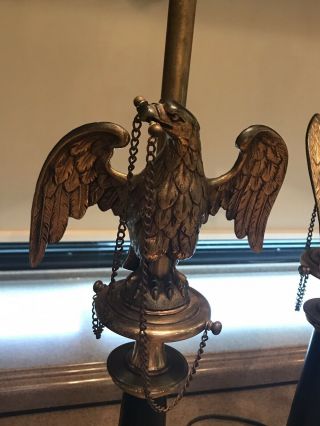 Vintage Stiffel Federal Style Brass American Eagle Table Set Lamps 1970 ' s 2