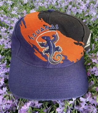 Vintage San Antonio Iguanas Logo Athletic Splash Snapback Hat Cap Black Dome