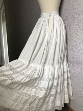 Vintage Victorian Edwardian White Cotton Voile Lace Skirt Small