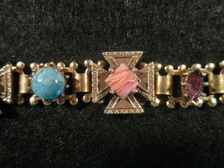 FANTASTIC 1940 ' s SIGNED CORO RARE MALTESE CROSS BRACELET CZECH GLASS STONES 6