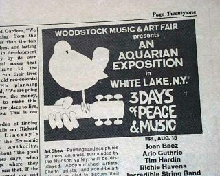 Very Rare Woodstock Music Festival Ads Aug 1969 Village Voice Newspaper