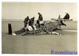 Rare: Wehrmacht Troops W/ Shot Down British Raf Hurricane Fighter On Beach