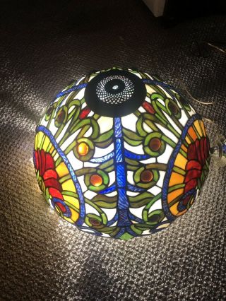 Vintage Tiffany Style Stained Glass Lamp Shade Approx 18” Diameter