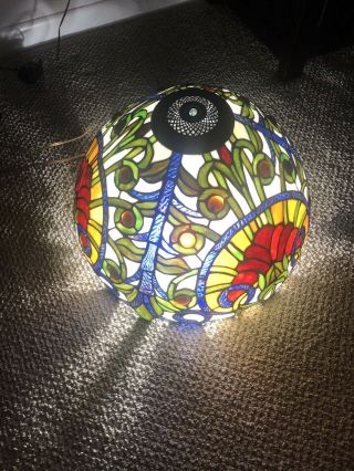Vintage Tiffany Style Stained Glass Lamp Shade Approx 18” Diameter 2