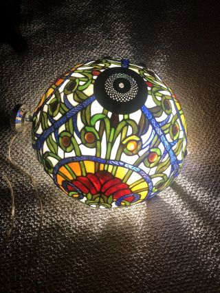 Vintage Tiffany Style Stained Glass Lamp Shade Approx 18” Diameter 3