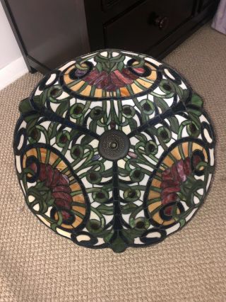 Vintage Tiffany Style Stained Glass Lamp Shade Approx 18” Diameter 4