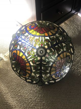Vintage Tiffany Style Stained Glass Lamp Shade Approx 18” Diameter 5
