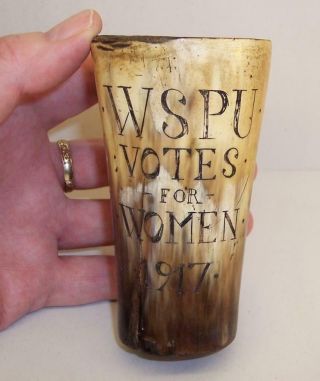 Rare Ww1 Vintage/antique 1917 Suffragette Horn Beaker Votes For Women W.  S.  P.  U