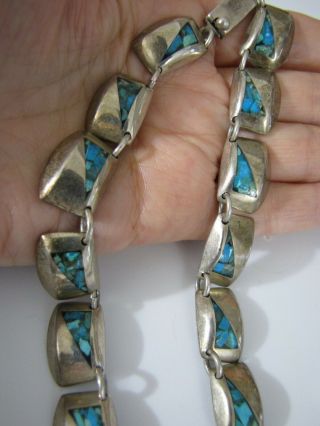Vintage Sterling Silver Turquoise Inlay Taxco Necklace Pendant Segments 89g 19 