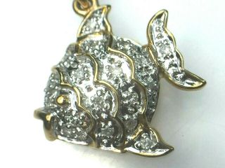 Adorable 14k Two Tone Gold Diamonds Fish Charm Lobster Clasp.  14gm Nwot.