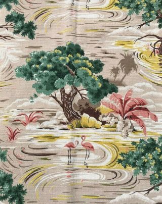 Vintage Flamingo Barkcloth Curtain Panel 84” X 44” Cutter? Guc