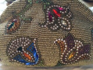 Vintage Gold Beaded Minaudiere Evening Bag Clutch Purse w/ Rhinestones Crystals 2