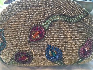 Vintage Gold Beaded Minaudiere Evening Bag Clutch Purse w/ Rhinestones Crystals 4