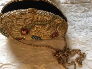 Vintage Gold Beaded Minaudiere Evening Bag Clutch Purse w/ Rhinestones Crystals 5
