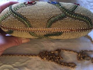 Vintage Gold Beaded Minaudiere Evening Bag Clutch Purse w/ Rhinestones Crystals 6