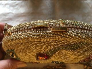 Vintage Gold Beaded Minaudiere Evening Bag Clutch Purse w/ Rhinestones Crystals 7