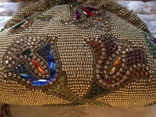 Vintage Gold Beaded Minaudiere Evening Bag Clutch Purse w/ Rhinestones Crystals 8