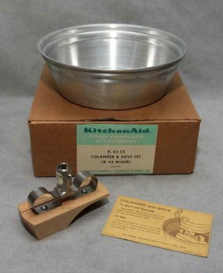 Vtg Kitchenaid Mixer Hobart Colander & Sieve Attachment Cs For K45 Mixer W/box