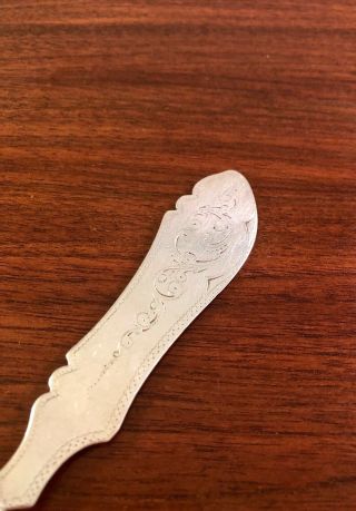 DUHME & CO.  COIN SILVER MASTER BUTTER SPREADER / KNIFE: PATTERN NO.  1,  1869 3
