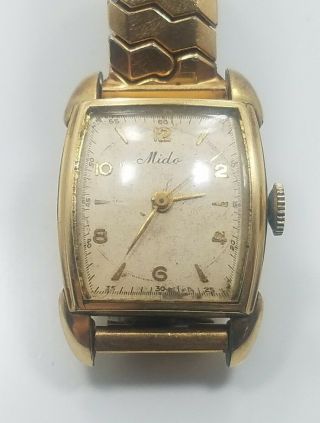 Vintage Mid Century Mido Mens 10k Yellow Gold Filled Wrist Watch