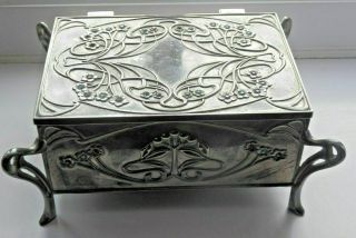 Art Nouveau Style Silver Plated Jewellery Box.  17 Cm