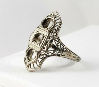 Antique 18k Solid White Gold Victorian Filigree Ladies Ring