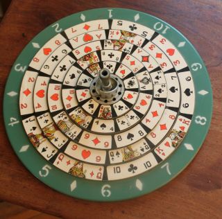 Vintage 1930s Unique Pokerette Poker Roulette Spinning Card Playing Game Wheel -