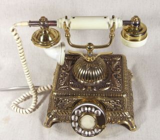 Vintage Brass French Victorian Steam Punk Rotary Dial Desk Telephone