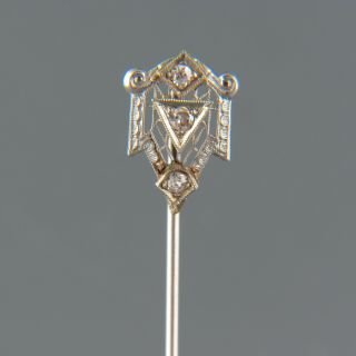 Antique 14k Gold & Diamond Stickpin Art Deco