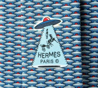 Hermes Tie Flying Saucer Ufo Outer - Space Aliens Rare 645846