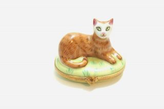 Vintage Limoges France / Tiffany & Co Kitten Cat Trinket Box Hand Painted Cute