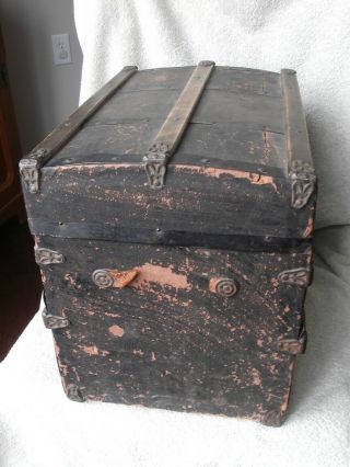 Small Antique Slight Dome Wooden & Paper Doll Trunk for Bisque Head Dolls 6
