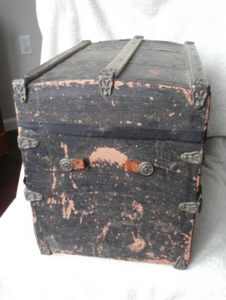 Small Antique Slight Dome Wooden & Paper Doll Trunk for Bisque Head Dolls 7