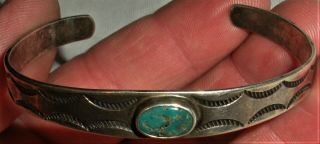 Antique C.  1920 Navajo Coin Silver Ingot Bracelet Great Turquoise Stone Vafo